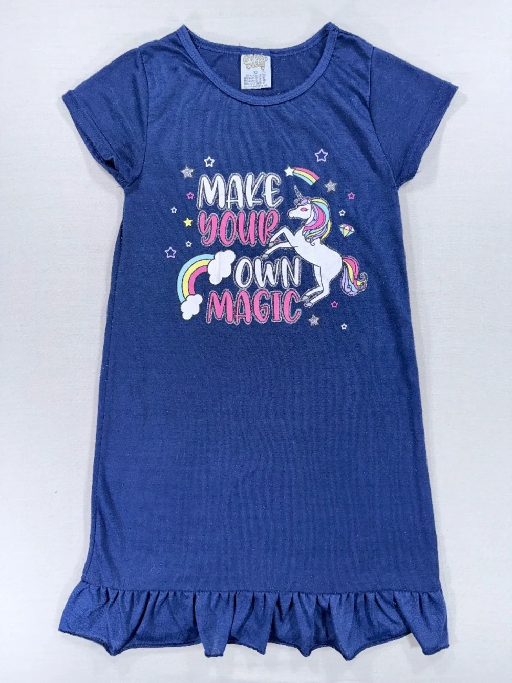 Sweet N Sassy Girls Nightgown Dress Blue Unicorn “Make Your Own Magic” Size 10